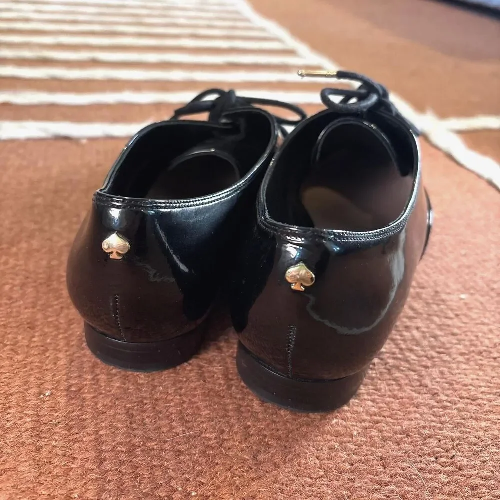 Kate Spade Black Patent Leather Oxfords Size 6M Glossy Dress Shoes Tuxedo Flat